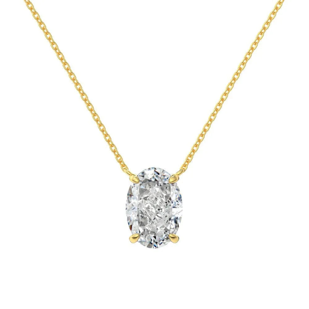 Close-up of a women's oval ice flower pendant sterling silver necklace on a chain.