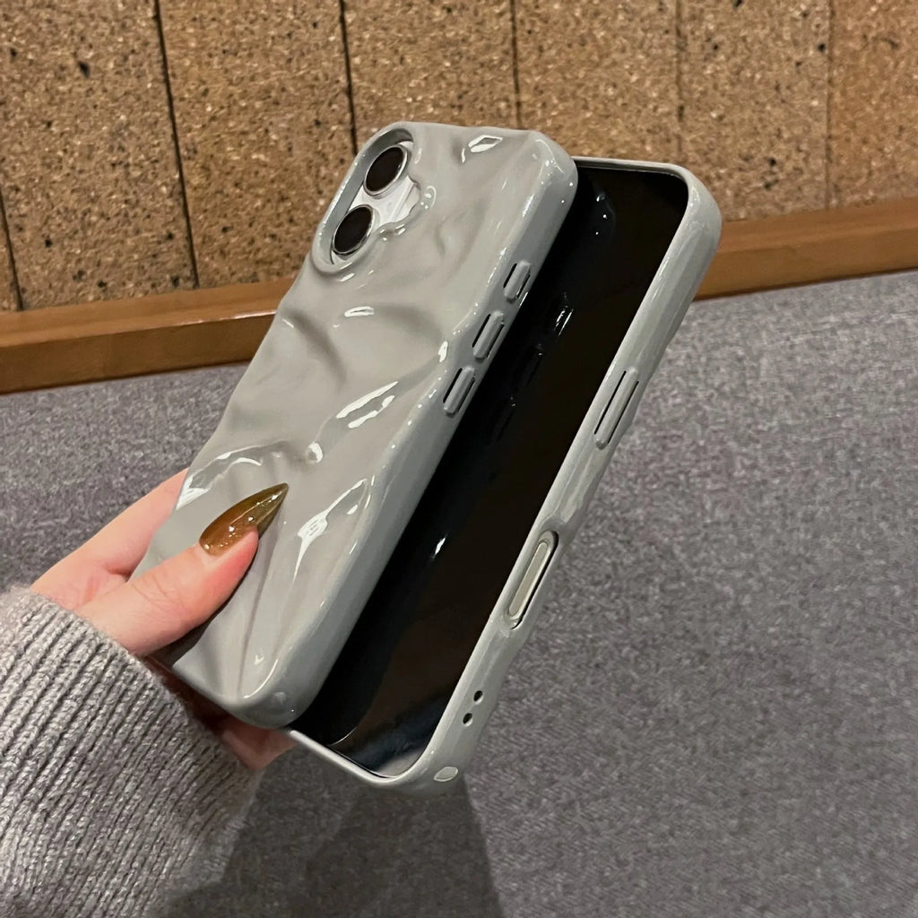 QF pleated gray TPU phone case with oil-filled finish, anti-fall and anti-fingerprint, for iPhone