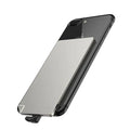 Silver slim graphene battery power bank showing side profile and dimensions.