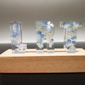 Dried flower English alphabet night light base table in white crystal epoxy resin