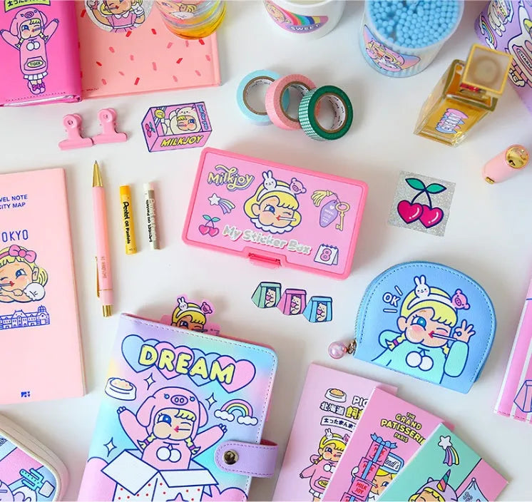 Cute cartoon sticker pack with 16 PVC stickers and storage box for DIY decoration