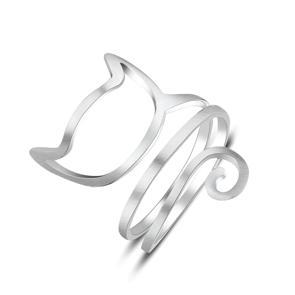 925 sterling silver adjustable cat outline ring, 11 x 17 mm silver ring, 6g, with velvet bag