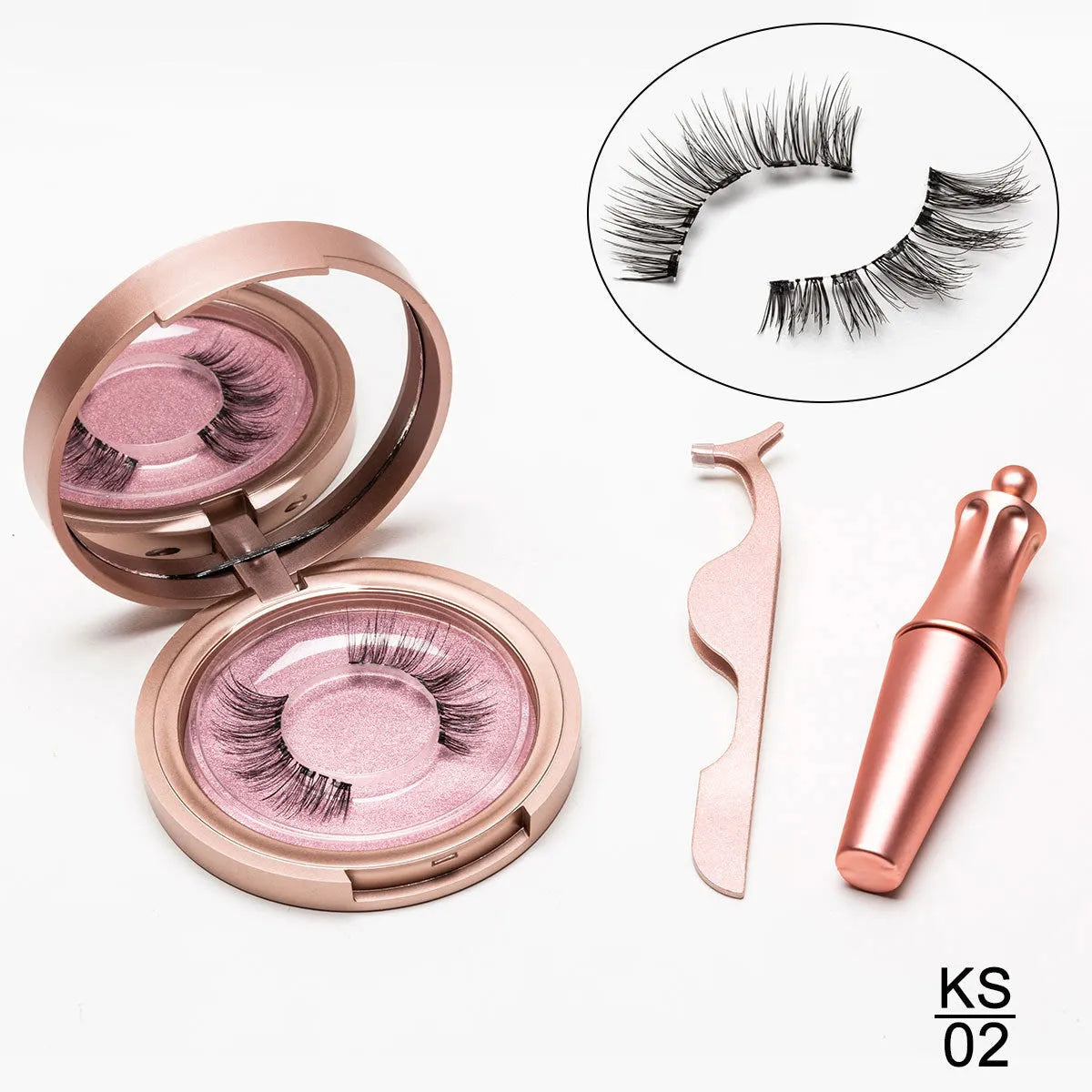 Magnetic eyeliner and false eyelash set with 5 pairs faux mink lashes, applicator tweezers, and storage case with mirror