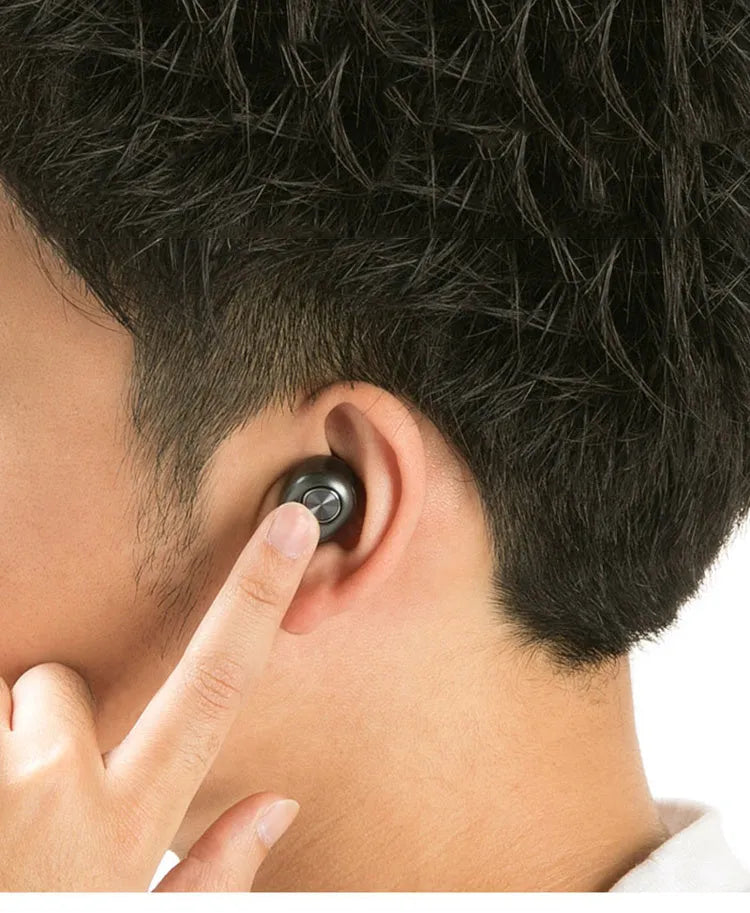 Black wireless Bluetooth headset for hands-free calls with professional design