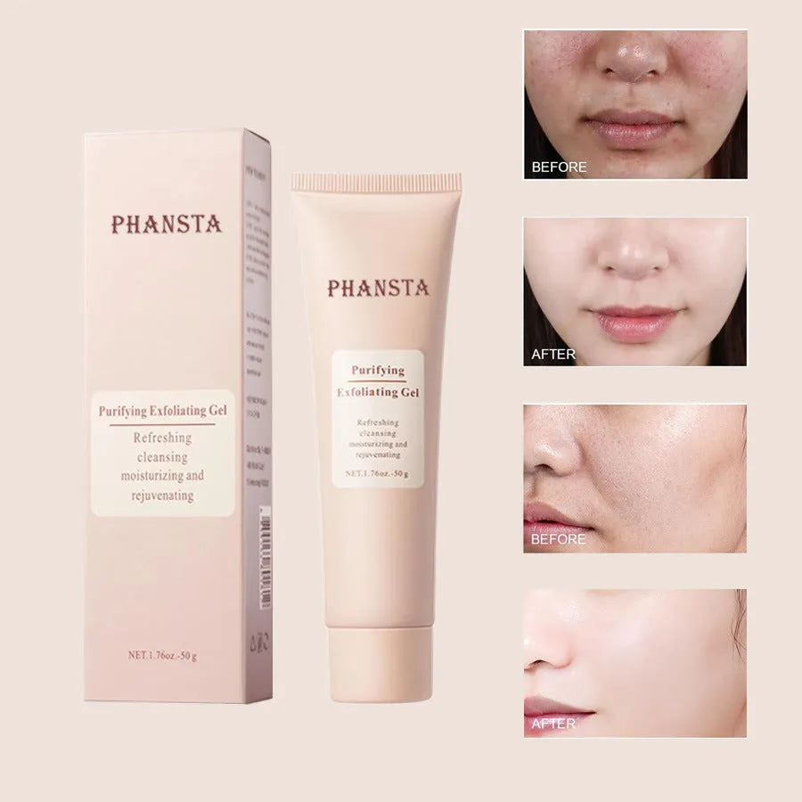 Exfoliating facial cleansing pore gel 50g tube with packaging dimensions 4.3x3x15.4 cm