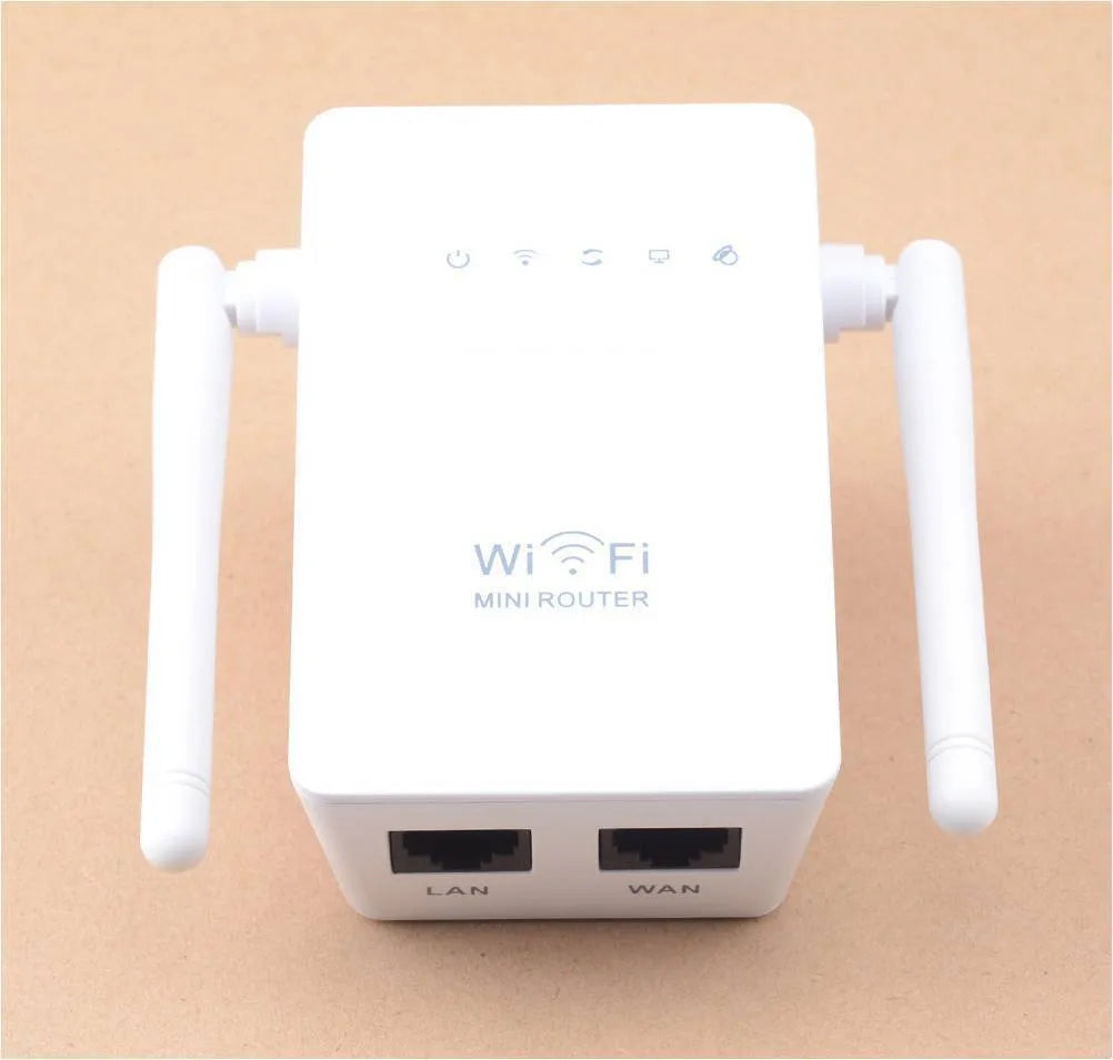 Dual antenna dual network port WiFi repeater with RJ-45 cable for home or hotel network extension
