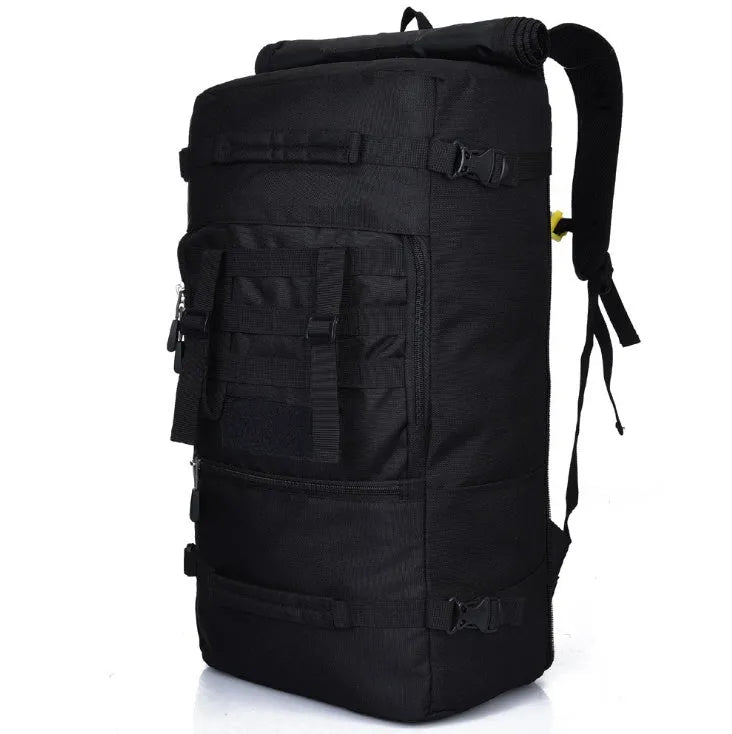 50-litre multi-function travel bag in black showing backpack and shoulder bag carrying options
