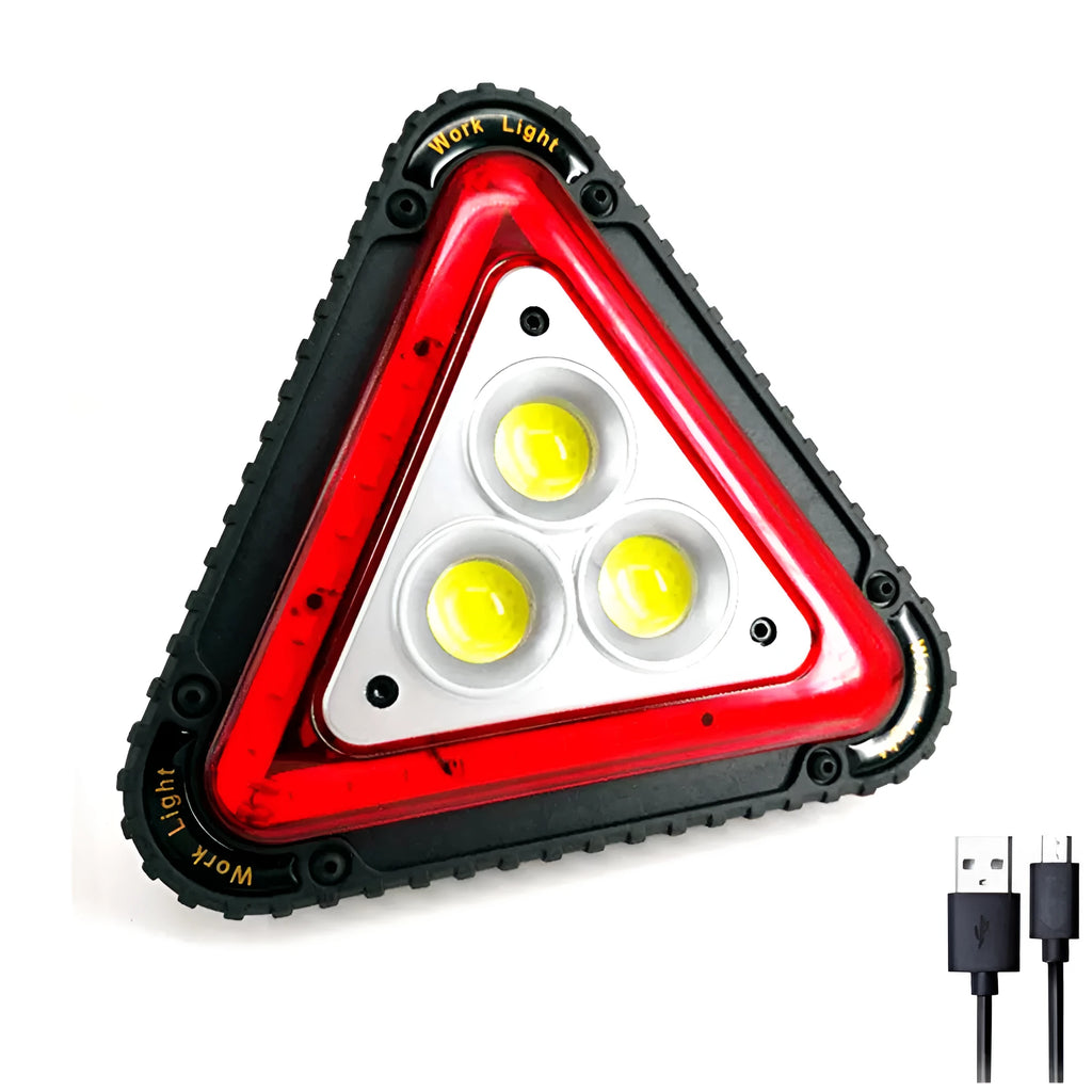 Triangular red warning light with 20W COB+LED hand-pressure rechargeable ABS casing