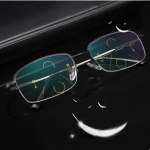 Men's dual-use clip-on presbyopia glasses with metal frame in black and gold