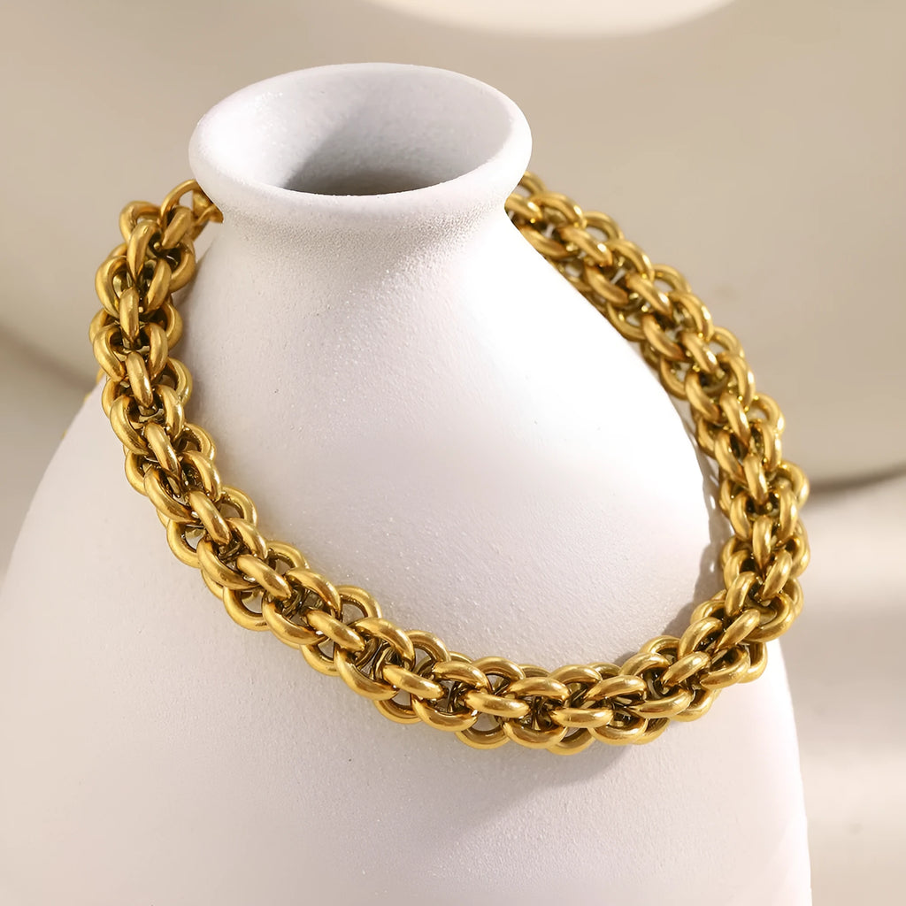 Gold stainless steel lantern chain bracelet for women with geometric ring design and electroplated finish