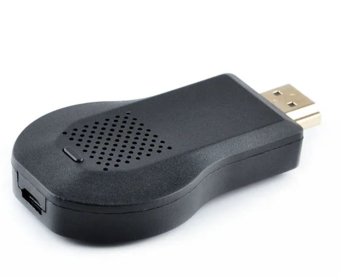 Wireless HDMI dongle for 1080P screen mirroring, black plastic casing with HDMI connector and USB power cable