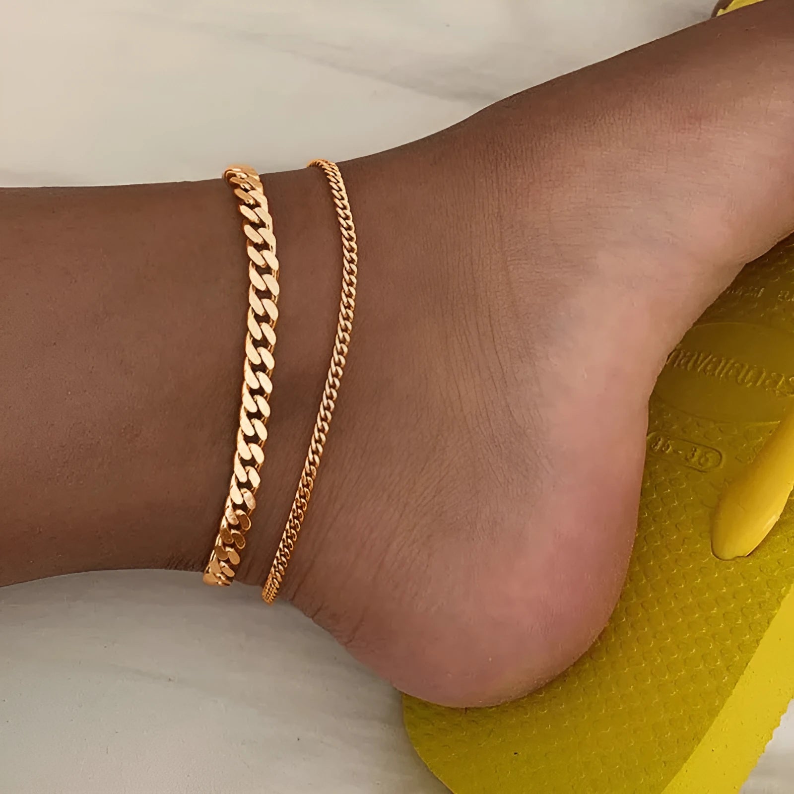 Gold and silver double-circle alloy anklet for women geometric chain