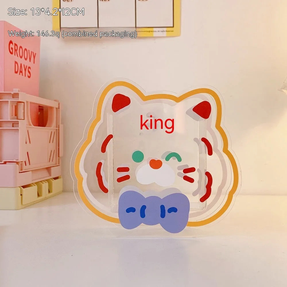 Square clear acrylic stationery storage box with cartoon design options including strawberry rabbit and poached egg