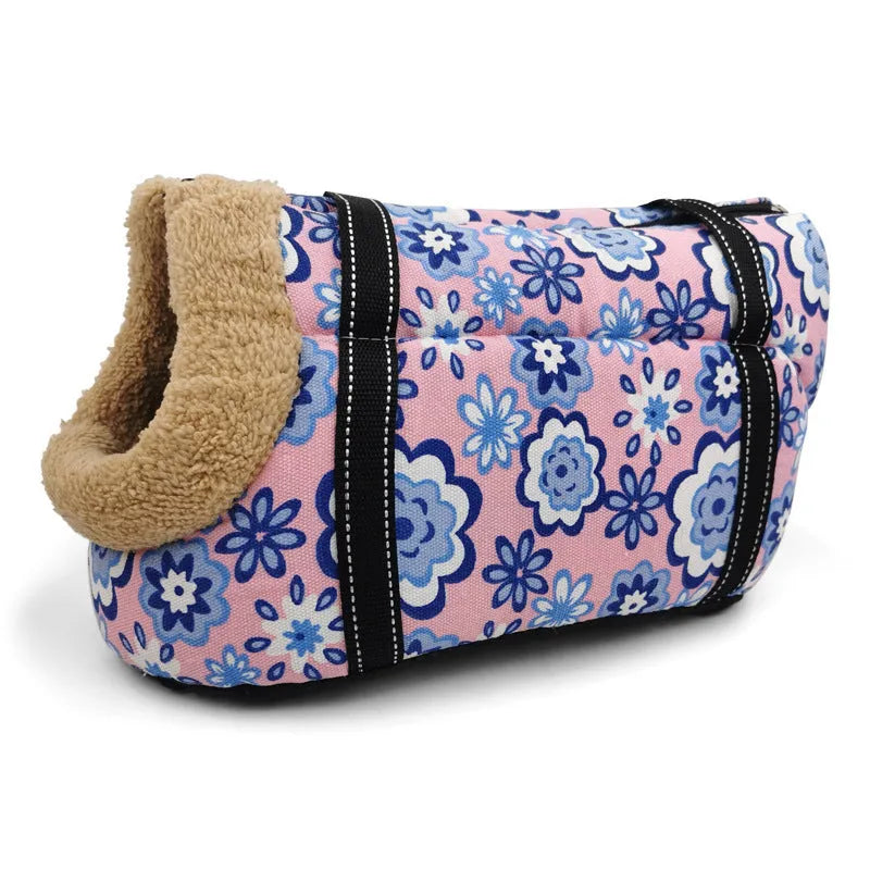 Multi purpose warm pet carrier in canvas and cotton, Camouflage style, size S, with handles and enclosed design