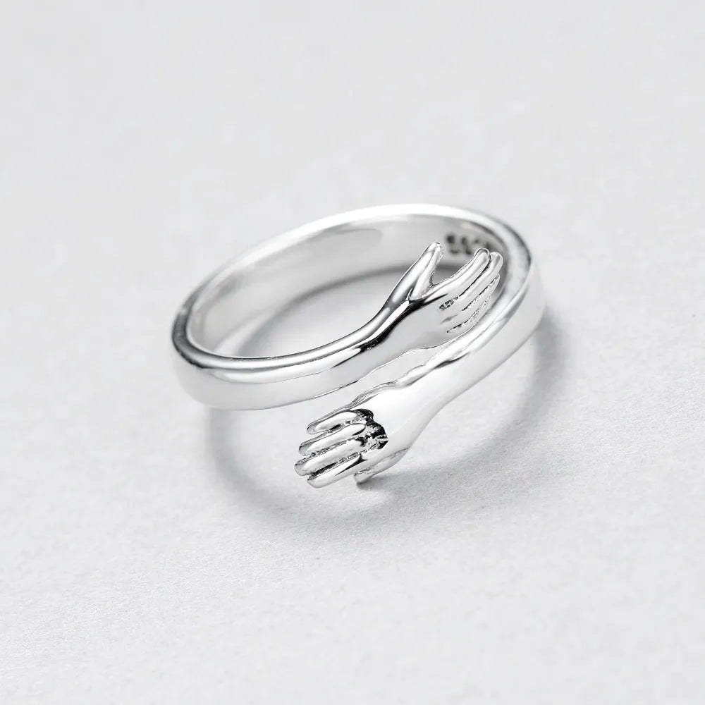 Love Hug couple ring adjustable brass white steel open ring for men and women