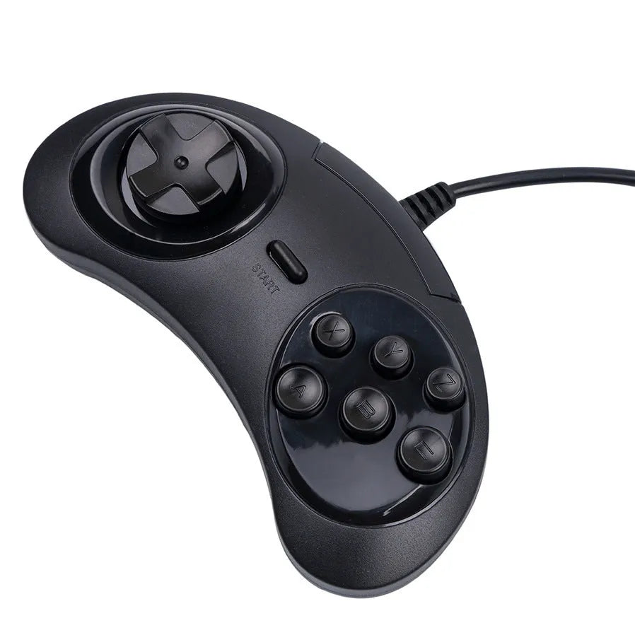 Black Sega USB wired game controller for PC on a plain background.