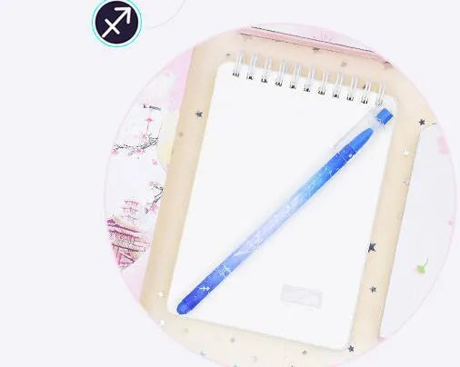 Box containing twelve constellation themed quick-drying gel pens for office use