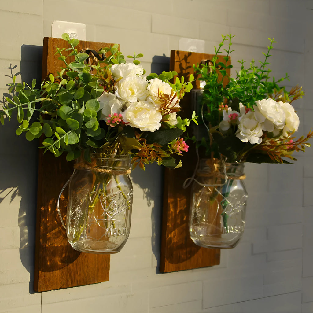 White LED petal wood wall lamp with glass shade on a wall, European modern style