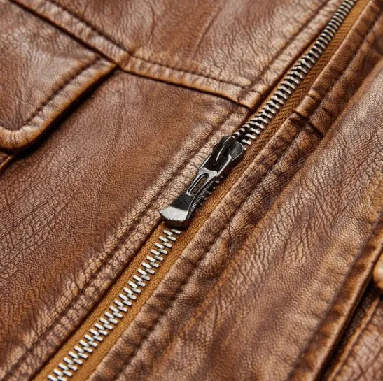 Men's PU leather jacket with plus velvet lining in khaki colour