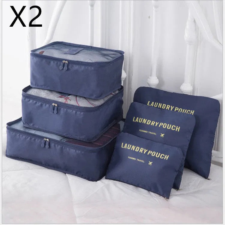 6 PCS travel storage bag set in polyester with handbag shape, multiple colour options for clothes and cosmetic organisation