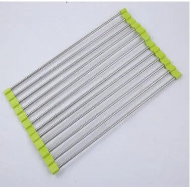 Folding stainless steel kitchen sink drain rack with dish drying tubes in red colour