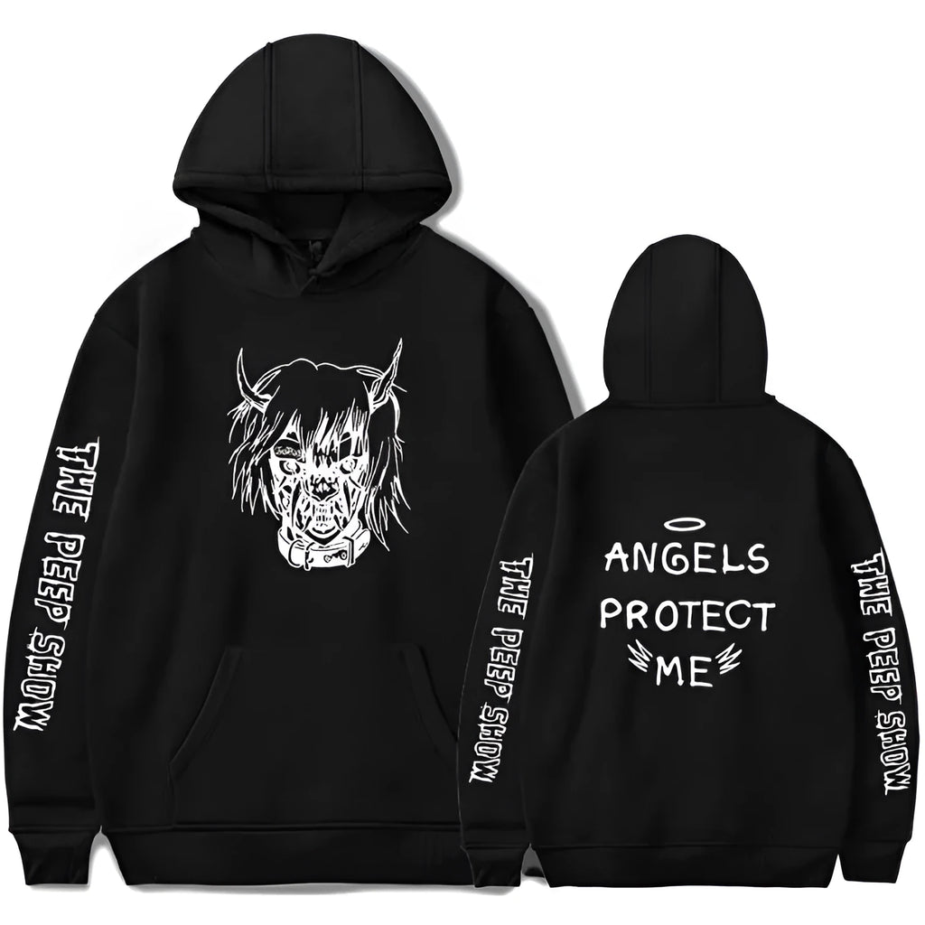 Men's angel and devil cartoon print hoodie in polyester cotton blend with full sleeves and O-neck collar