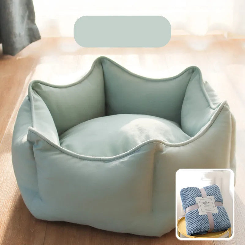 Warm princess house cat bed with removable washable cover and free blanket, sizes S and M