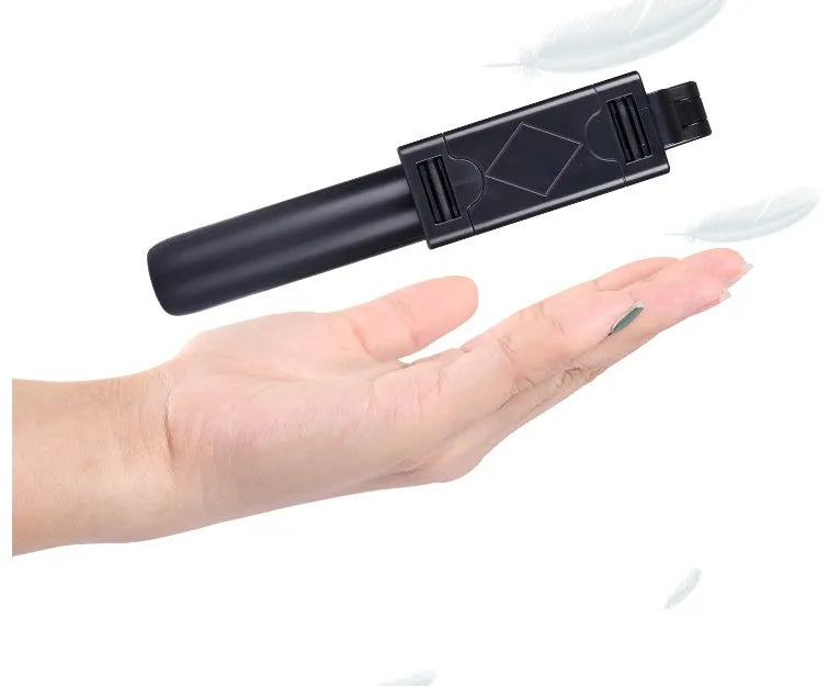 Bluetooth selfie stick tripod folded at 195mm in A White colour, compatible with iPhone Android and Huawei smartphones