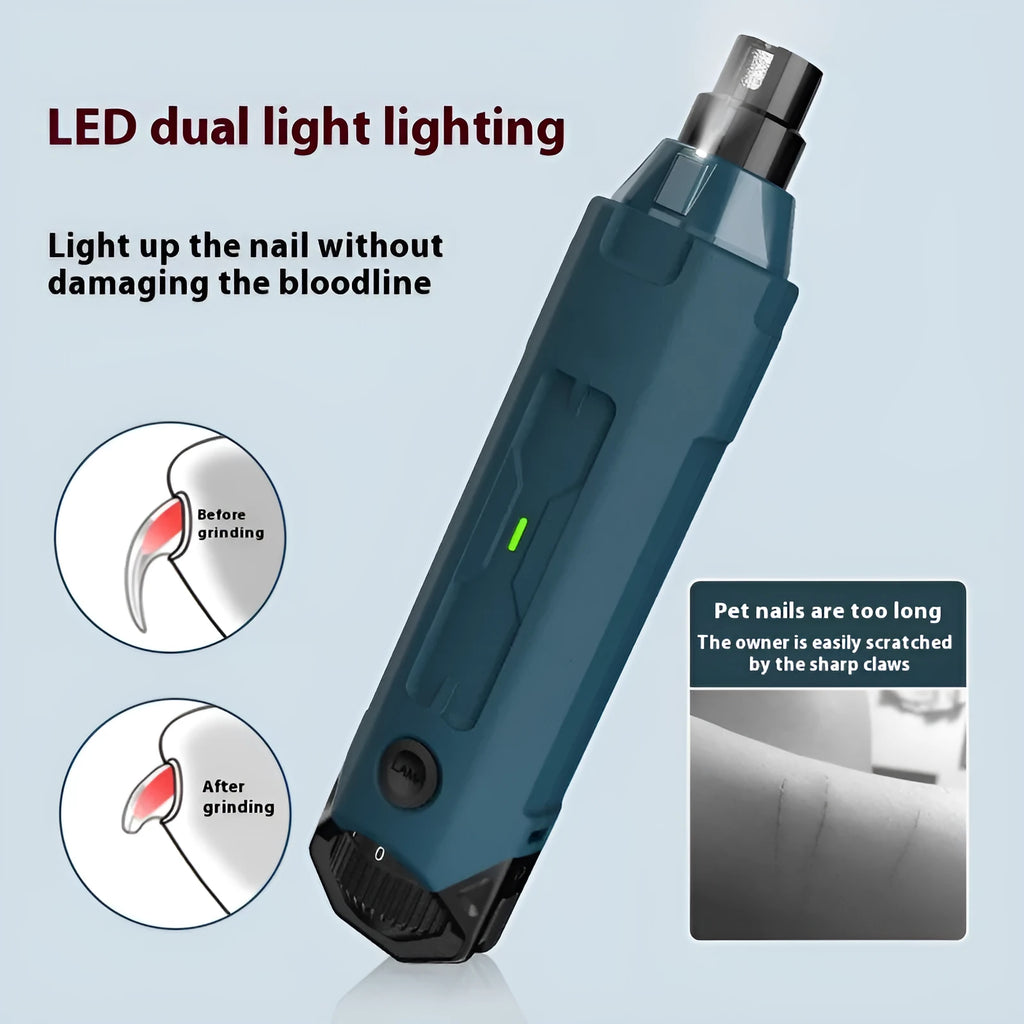 Dark blue automatic pet nail piercing device with 6-speed control knob and LED light