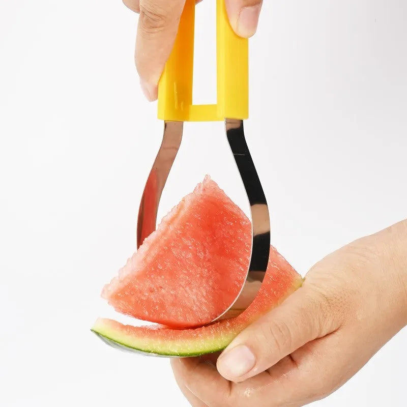 3-in-1 fruit carving knife set with melon baller, V-shaped carver, and scoop nested together on a kitchen counter