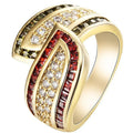 Gold-coloured women's alloy ring with a central green peridot gemstone.