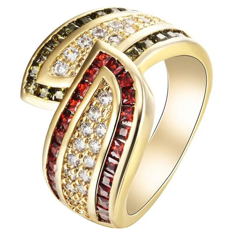 Gold-coloured women's alloy ring with a central green peridot gemstone.