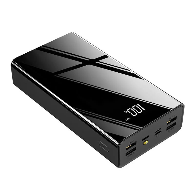 Large black 40000 mAh power bank showing LCD display screen