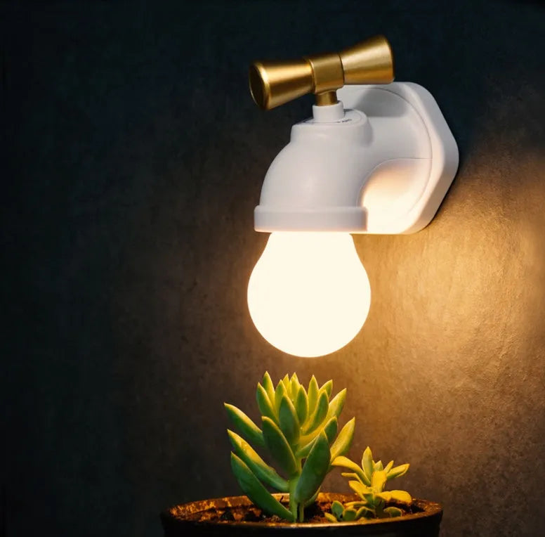 Black faucet night lamp with LED induction and USB charging, 10cm x 8cm x 6cm size
