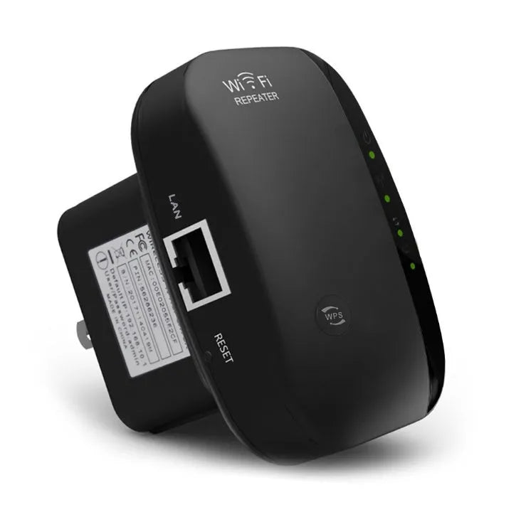 White and black WiFi repeater with two integrated antennas, 75x90mm, 300Mbps for UK plug