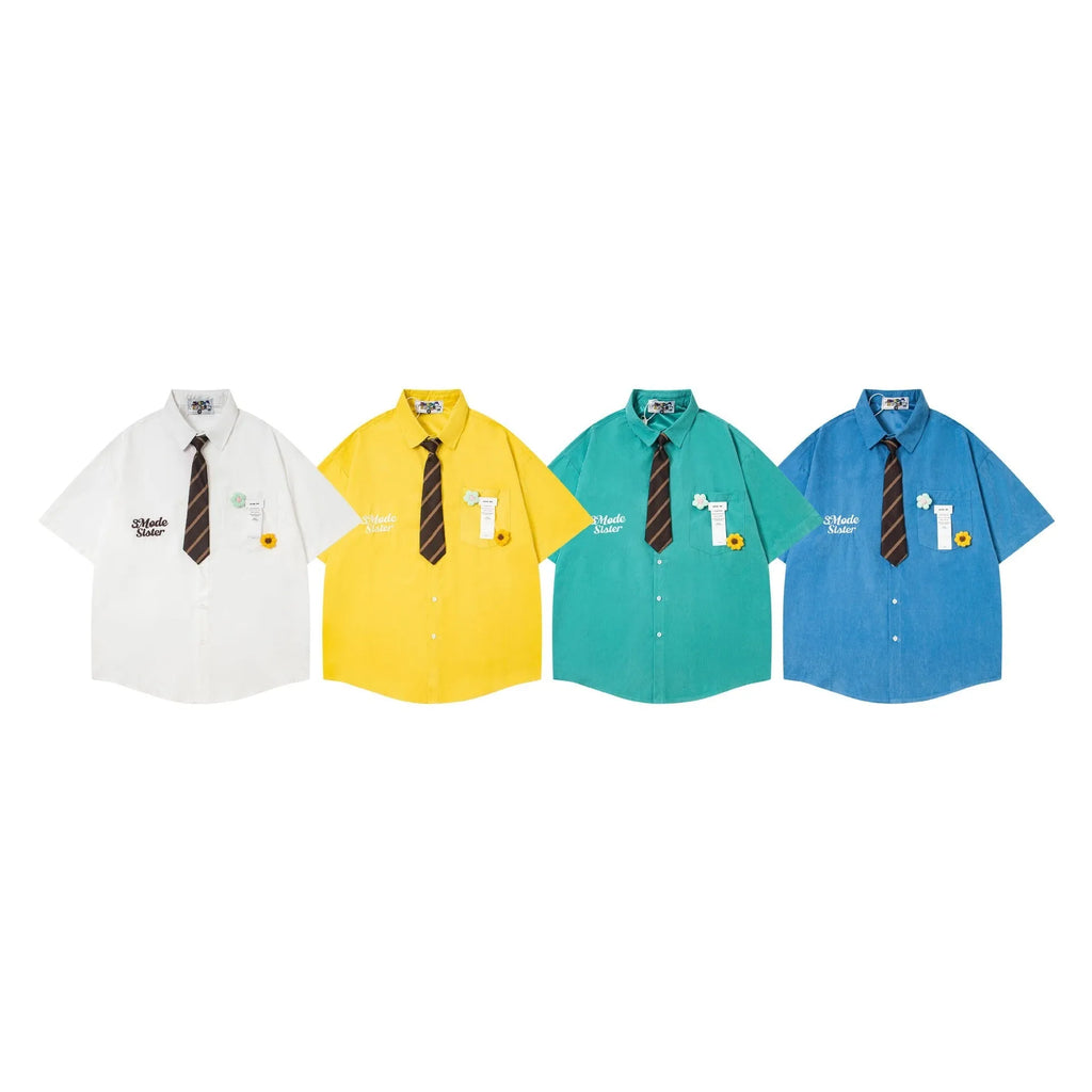 Hong Kong style loose floral print top for baby boy or girl in blue, white, yellow, or lake blue.