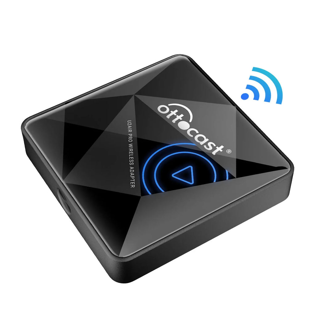 Black Wireless Car Bluetooth AIBOX with Type-C connector measuring 59x59x150mm