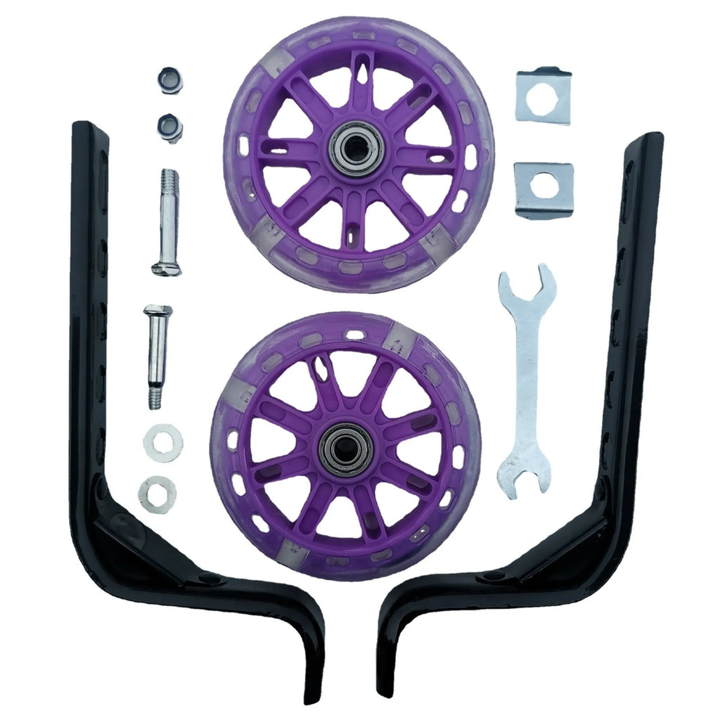 Children's glow training wheels set with universal bracket for 12-20 inch bicycles in multiple colour options