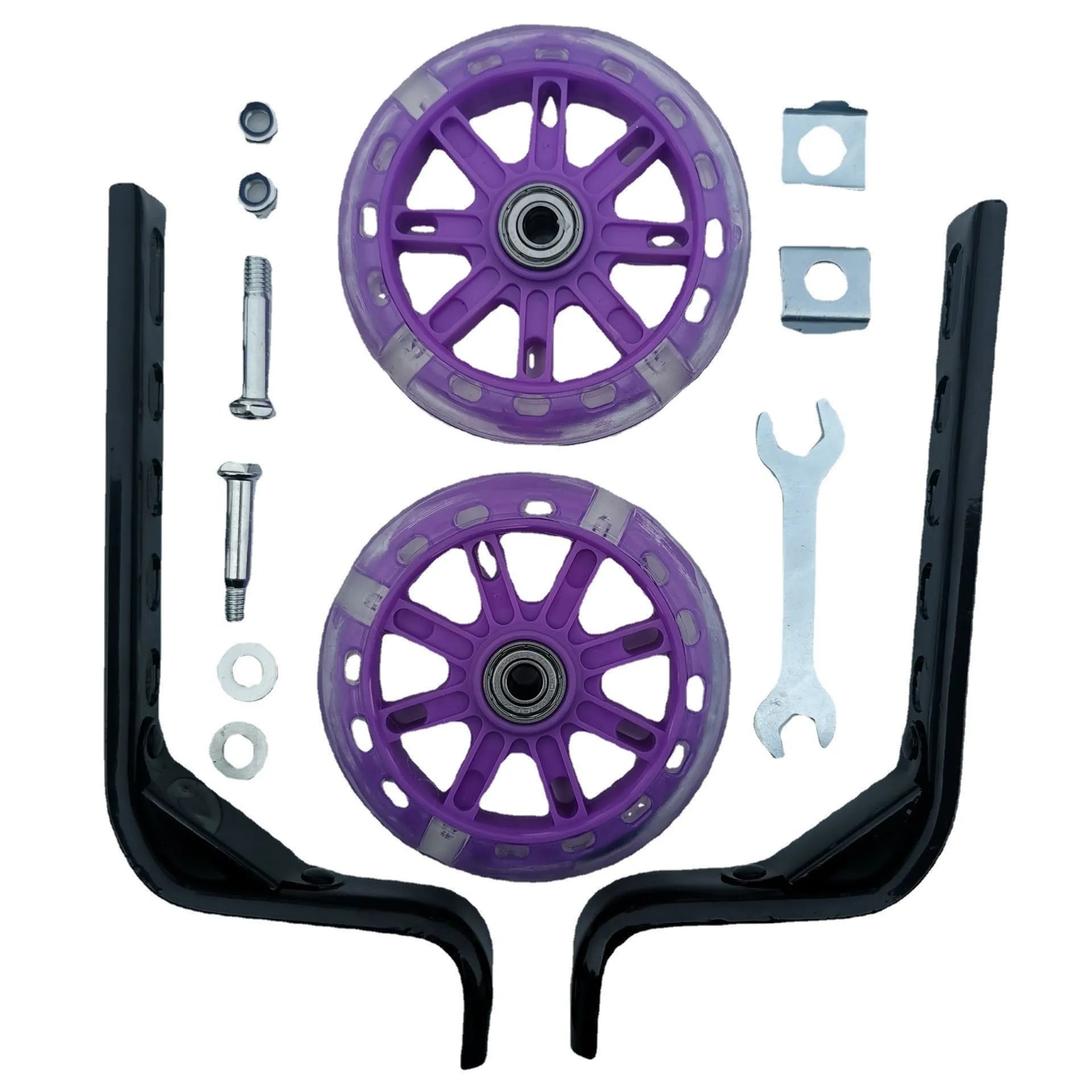 Children's glow training wheels set with universal bracket for 12-20 inch bicycles in multiple colour options