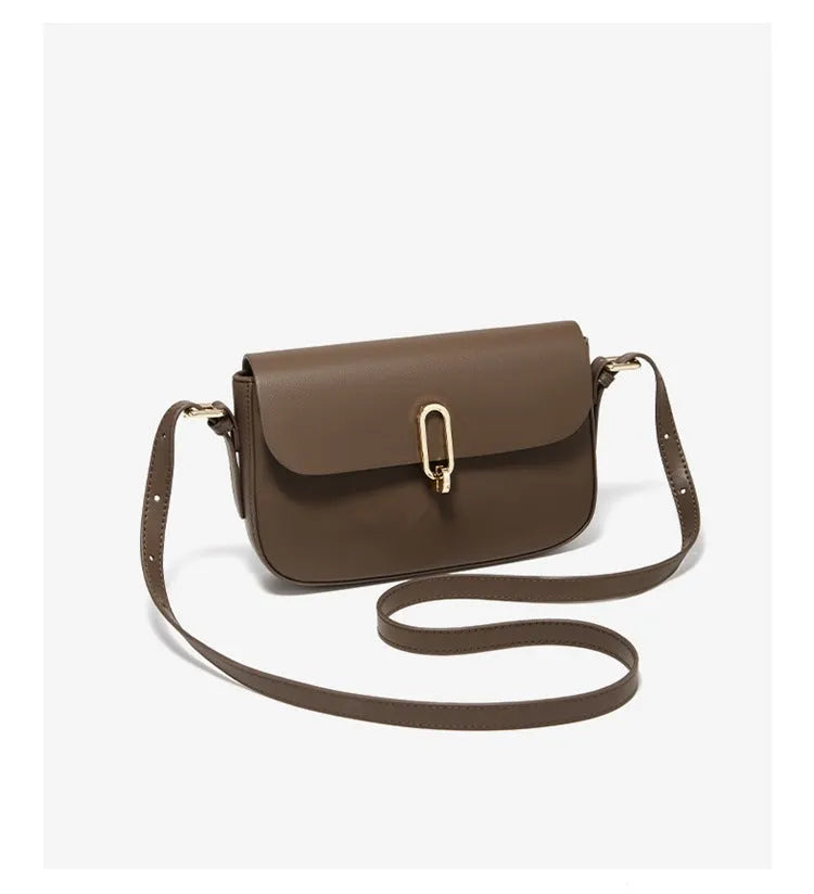 Men's black square shoulder messenger bag made from genuine cowhide leather with lock hardware