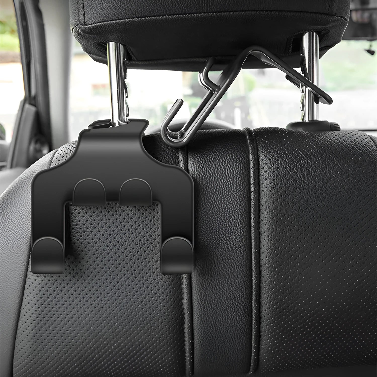 Two-piece car multifunction hook set made from black ABS material