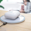 Desktop round wireless charger with mirror surface in black and white acrylic aluminium alloy