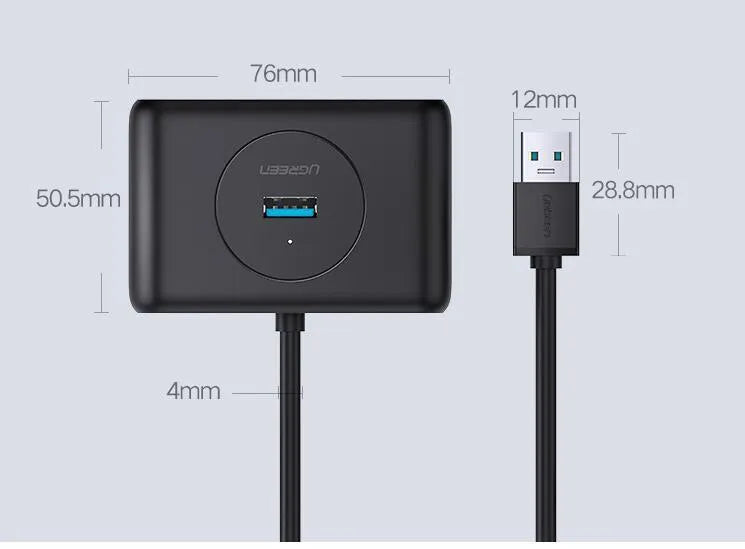 USB hub splitter 4-port ABS plastic Deep Black with indicator lights and Micro USB power port
