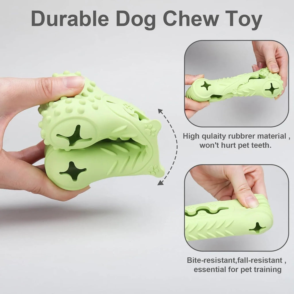 Blue durable natural rubber bone-shaped dog chew toy on a plain background