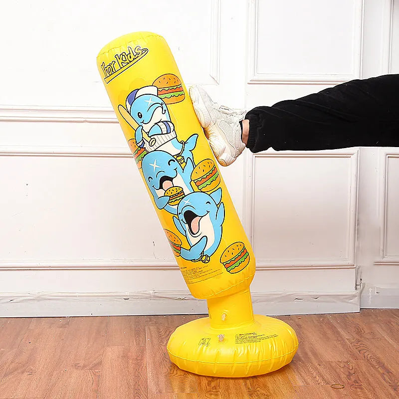 Yellow inflatable boxing column tumbler for fitness training with 120cm height measurement