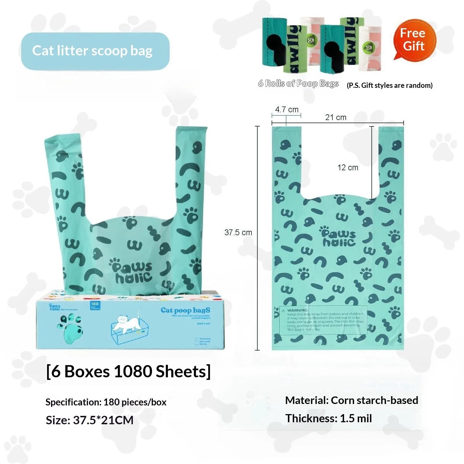 Blue deodorizing cat poop garbage bag for litter shovel disposal
