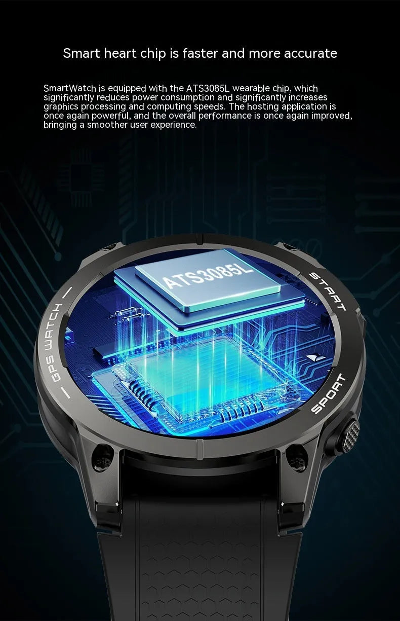 S53 Outdoor GPS Sports Smart Watch with black silicone wristband and zinc alloy frame
