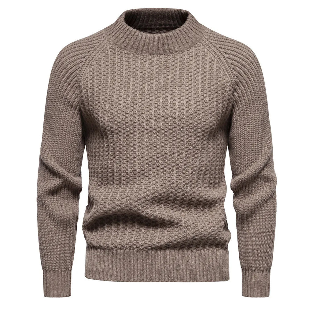 Men's casual loose fit solid colour round neck long sleeve sweater in dark gray