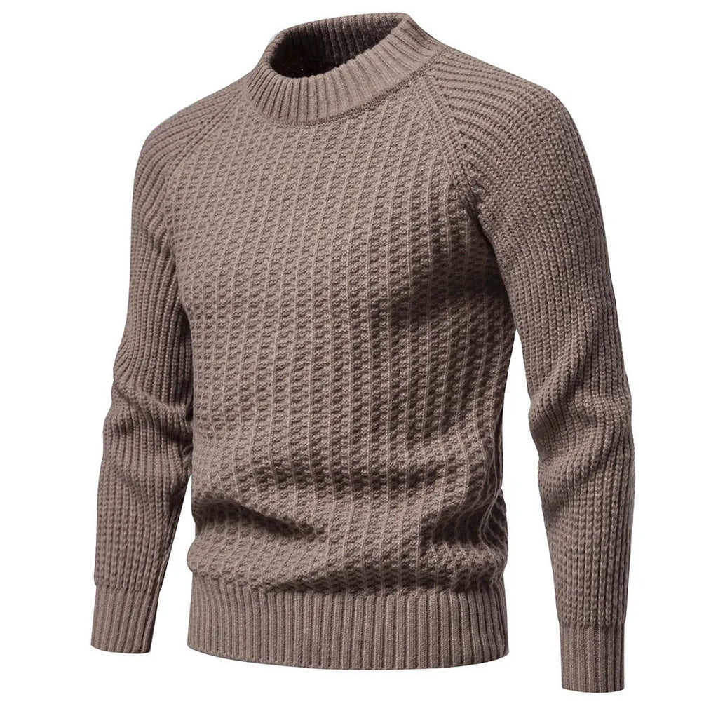 Men's casual loose fit solid colour round neck long sleeve sweater in dark gray