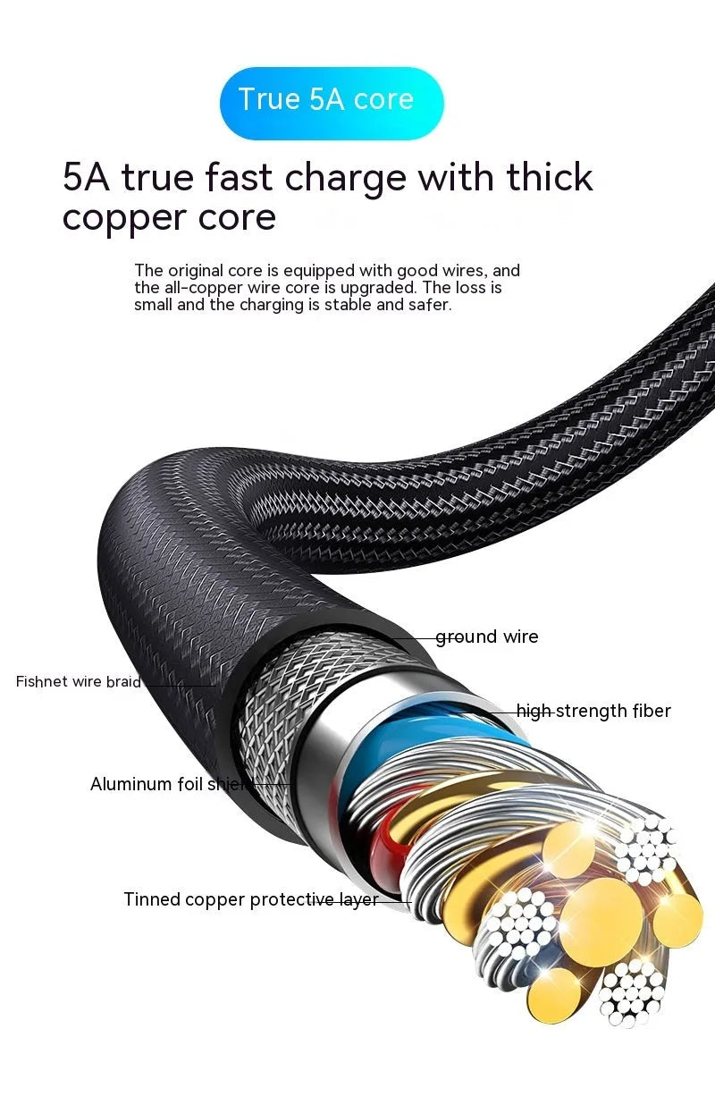 Black woven Type-C to Type-C data cable with digital display and zinc alloy connectors